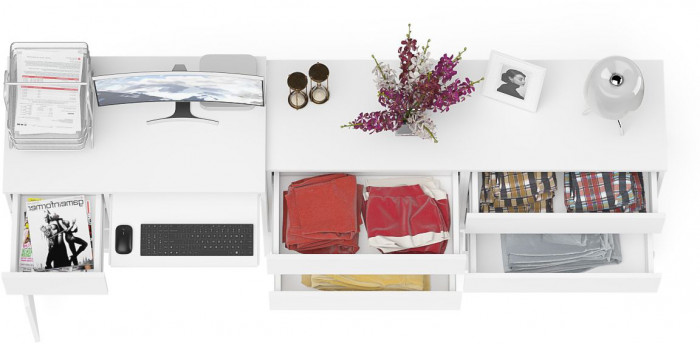 Мори компьютерный стол МС-1 левый + Комод МК1380.6, белый