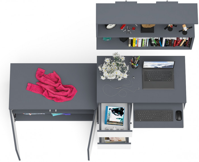 Мори компьютерный стол МС-6 левый + Тумба МА900.1 + Полка 900, графит/белый