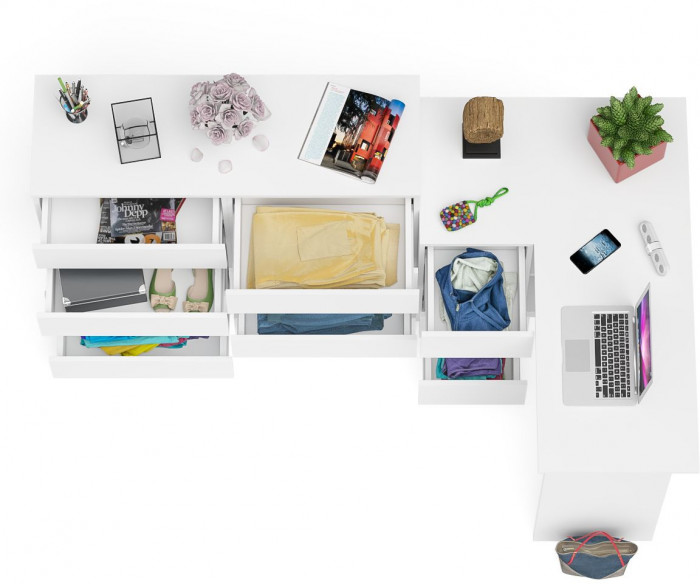 Мори Стол компьютерный МС-16 левый + Комод МК1200.8, цвет белый, ШхГхВ 244,8х84,9х94 см., выдвижные ящики слева, НЕ универсальная сборка