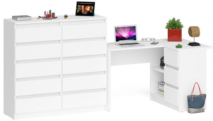 Мори Стол компьютерный МС-16 правый + Комод МК1200.10, цвет белый, ШхГхВ 244,8х84,9х115 см., выдвижные ящики справа, НЕ универсальная сборка