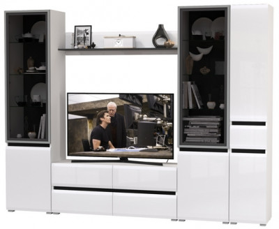 Сидней Комплектация № 056, корпус: белый/чёрный/фасады: МДФ белый глянец