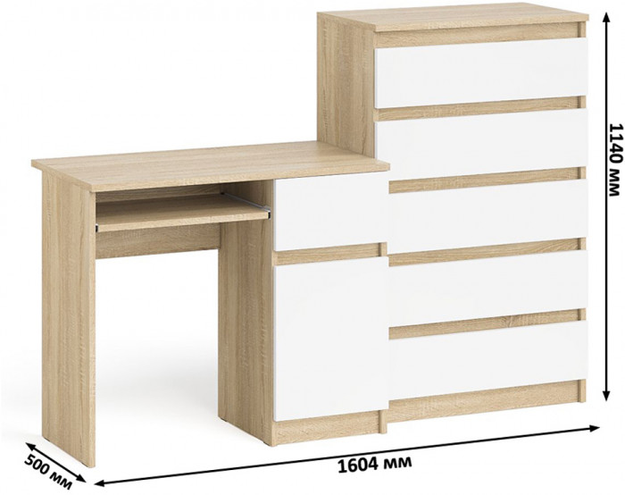 Мори компьютерный стол МС-1 правый + Комод МК700.5, дуб сонома/белый