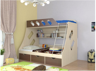 Дельта-20.01 Детская двухъярусная кровать с лестницей (Орех, Дуб молочный)