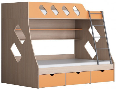 Дельта-20.01 Детская двухъярусная кровать с лестницей (Орех, Дуб молочный)