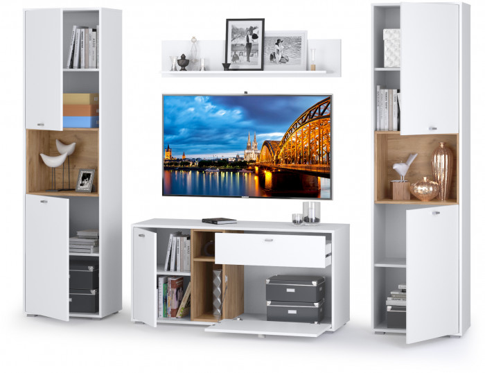 Бэль № 10, цвет дуб крафт золотой/белый премиум, ШхГхВ 280х43х200 см., ниша для ТВ 130х43х120 см., НЕ универсальная сборка