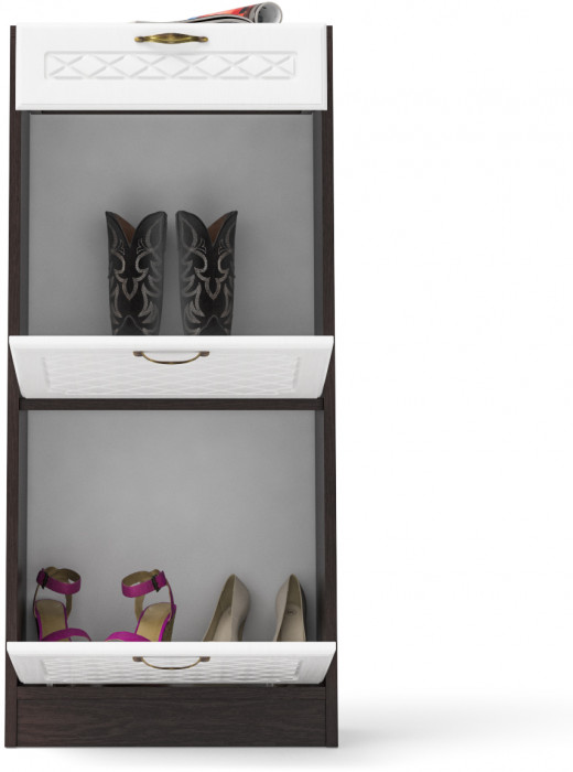 Прихожая П-6 Тумба для обуви 2 секции, цвет венге/фасады МДФ белое дерево фрезеровка ромб, ШхГхВ 50х35х108,3 см.