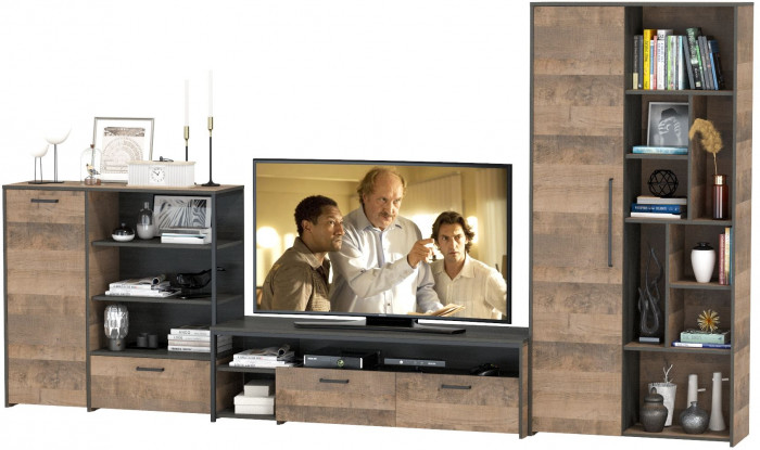 Трувор Гостиная 048, цвет дуб гранж песочный/интра, ШхГхВ 351,8х45,4х194,2 см., универсальная сборка