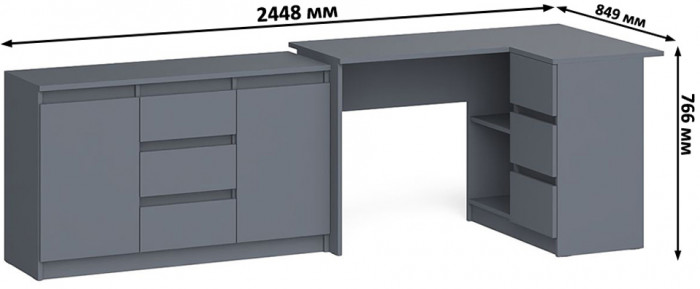 Мори компьютерный стол МС-16 правый + Комод МК1200.3, графит