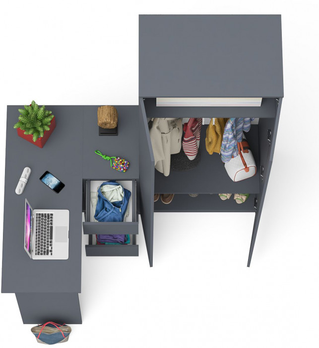 Мори Стол компьютерный МС-16 правый + Шкаф МШ800.1, цвет графит, ШхГхВ 204,8х84,9х209,6 см., выдвижные ящики справа, НЕ универсальная сборка