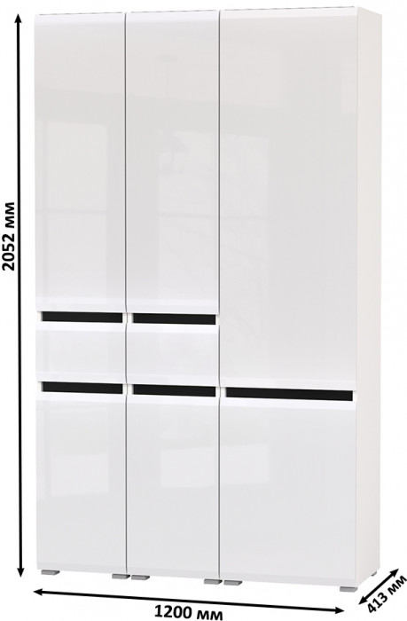 Сидней 13.202 Шкаф с ящиком 2 штуки + Шкаф 13.200, корпус: белый/чёрный/фасады: МДФ белый глянец