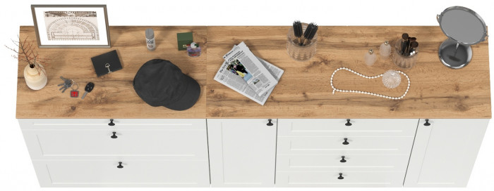 Остин 16.221 Комод + 16.121 Тумба для обуви, цвет белый шагрень/дуб крафт золотой, ШхГхВ 200х41,9х99,3 см., универсальная сборка