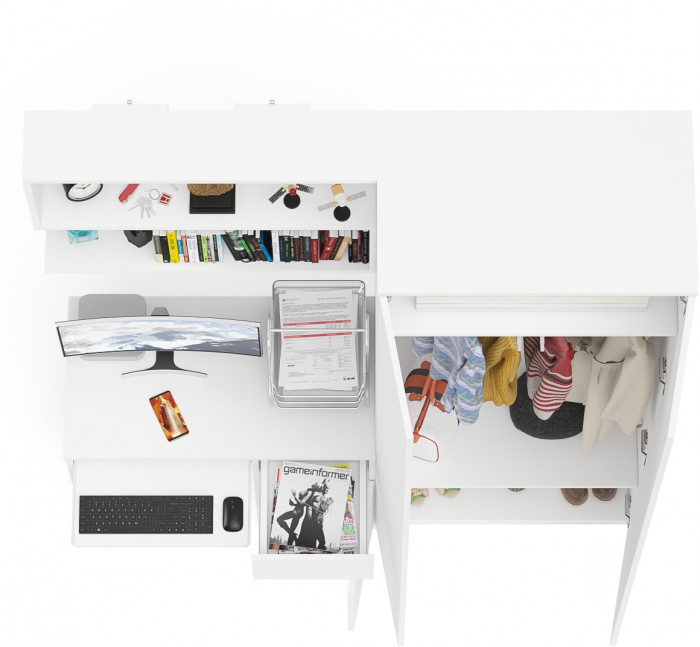 Мори компьютерный стол МС-1 правый + Шкаф МШ800.1 + Полка 900, белый