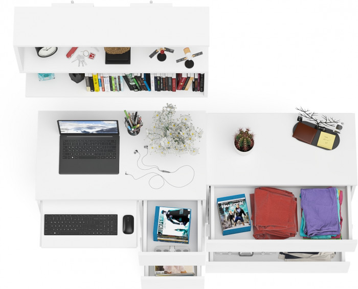 Мори компьютерный стол МС-6 правый + Комод МК800.1 + Полка 900, белый