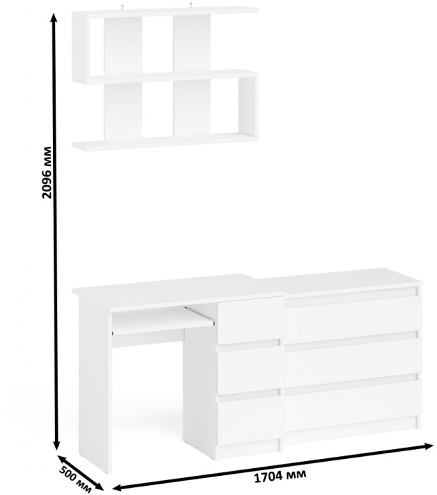 Мори компьютерный стол МС-6 правый + Комод МК800.1 + Полка 900, белый