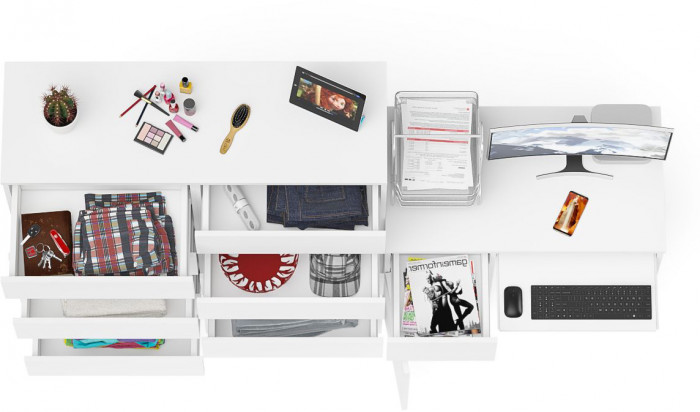 Мори Стол компьютерный МС-1 левый + Комод МК1200.10, цвет белый, ШхГхВ 210,4х50х115 см., выдвижной ящик слева, НЕ универсальная сборка