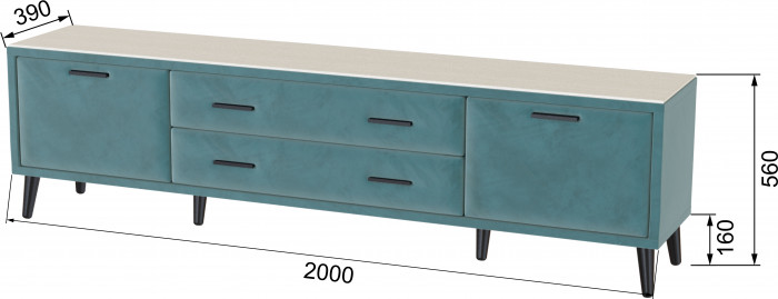 Тумба ТВ интерьерная 2,0 Пай бирюза/мдф клен кремовый