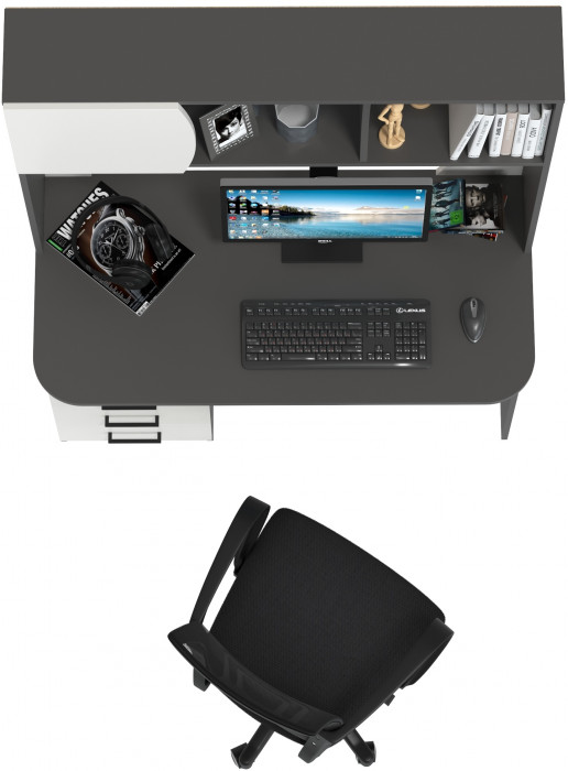 Стол 6-0606 Сигма + кресло 103 чёрное, цвет графит/белый, ШхГхВ 120,5х60,5х166 см., НЕ универсальная сборка