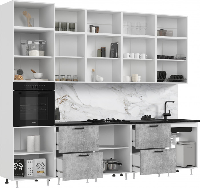 Кухня Рио NEW ЛДСП 3,0м/1080м (490), Компановка №3, Бетон светлый/Крафт белый