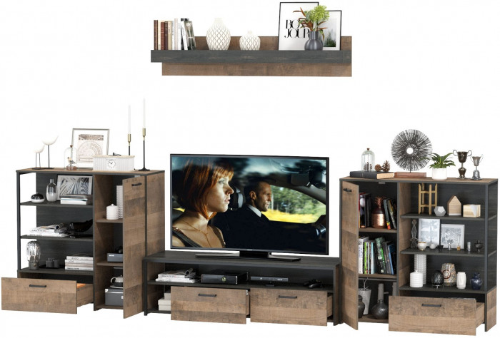 Трувор Гостиная 049, цвет дуб гранж песочный/интра, ШхГхВ 367,8х45,4х210 см., универсальная сборка