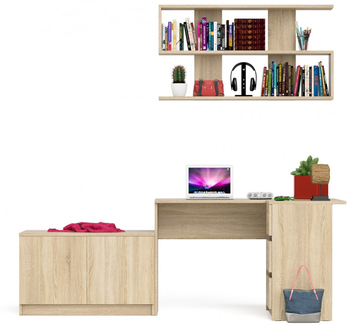 Мори компьютерный стол МС-16 правый + Тумба МА900.1 + Полка 1200, дуб сонома