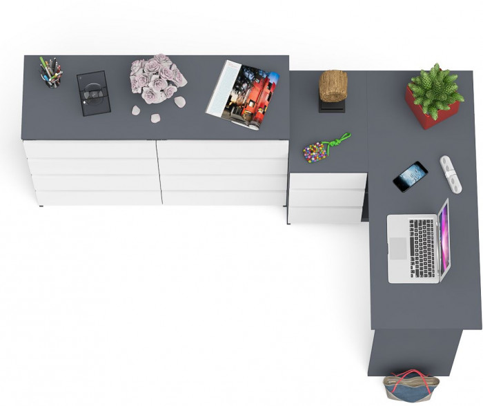 Мори Стол компьютерный МС-16 левый + Комод МК1200.8, цвет графит/белый, ШхГхВ 244,8х84,9х94 см., выдвижные ящики слева, НЕ универсальная сборка