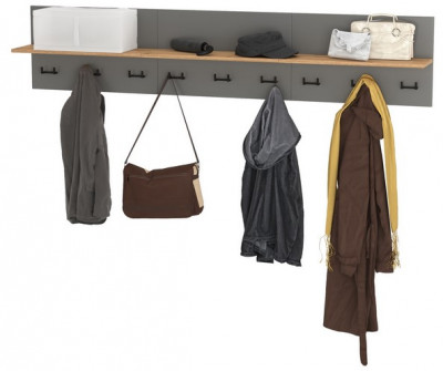 Октава 15.14.01 Вешалка + 15.14.01 Вешалка + 15.14.01 Вешалка, цвет серый графит/дуб крафт золотой, ШхГхВ 194,1х23,6х40 см.