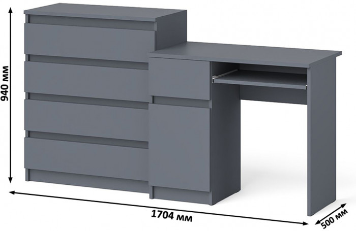 Мори компьютерный стол МС-1 левый + Комод МК800.4, графит