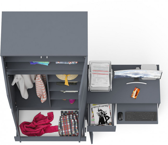 Мори компьютерный стол МС-1 левый + Шкаф МШ900.1 + Антресоль МА900.1, графит