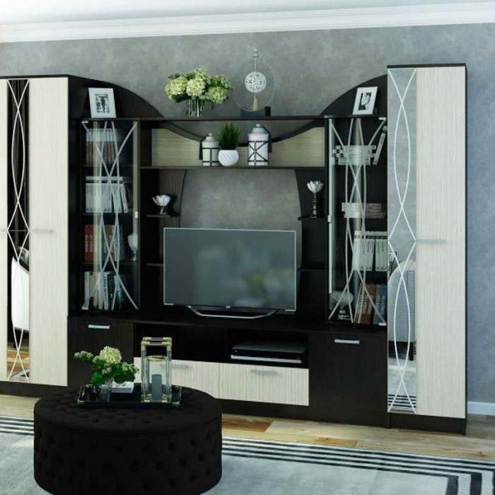 Гостиная ОЛЬБИЯ пенал 430х2100х542 шимо темный/шимо светлый