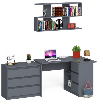 Мори компьютерный стол МС-16 правый + Комод МК800.1 + Полка 1200, графит