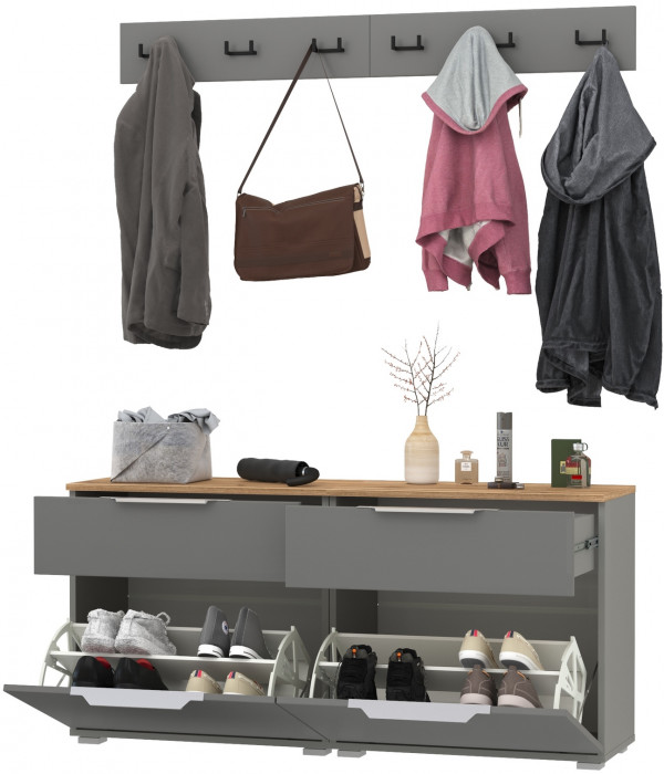 Октава Прихожая 05, серый графит/дуб крафт золотой/фасады МДФ серый графит