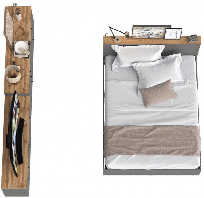Остин 11.53 Кровать + ортопед + 16.240 Комод + 16.47 Тумба под ТВ, серый графит/дуб крафт золотой