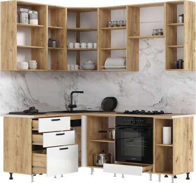 Кухня Рио NEW ЛДСП 1,6х2,0/900м (490), Компановка №2, Крафт/Белый глянец