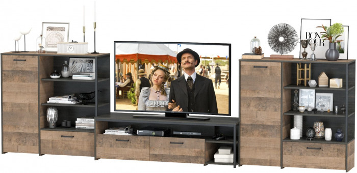 Трувор Гостиная 050, цвет дуб гранж песочный/интра, ШхГхВ 367,8х45,4х106,9 см., универсальная сборка