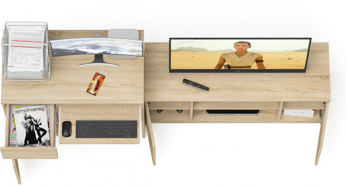 Мори Стол компьютерный МС-1 левый + Тумба МТВ1200.1, цвет дуб сонома, ШхГхВ 210,4х50х76,6 см., выдвижной ящик слева, НЕ универсальная сборка