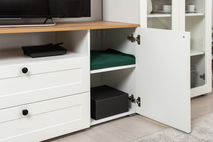 Остин 16.47 Тумба под ТВ, белый шагрень/дуб крафт золотой