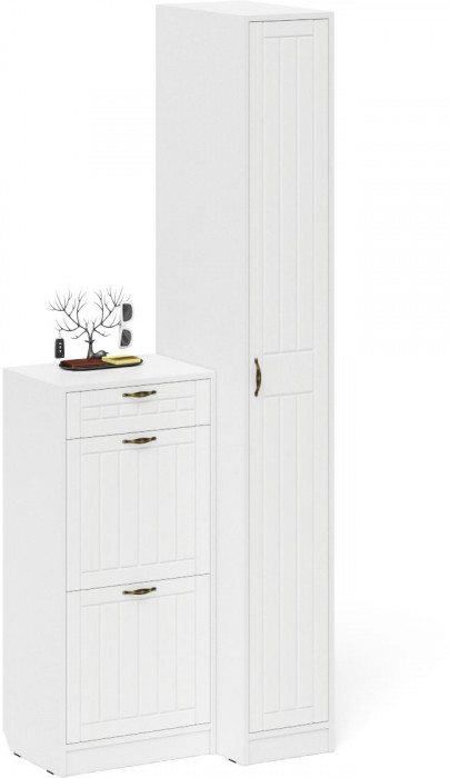 Прихожая П-6 Компоновка № 42, белая шагрень/фасады МДФ белое дерево фрезеровка прованс