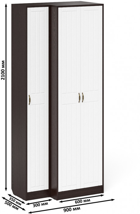 Прихожая П-6 Шкаф + Пенал, венге/фасады МДФ белое дерево фрезеровка прованс