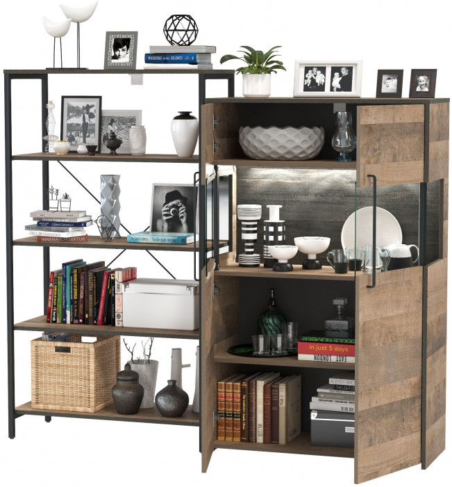 Трувор 13.151.01 Стеллаж + 13.306 Комод с витриной, дуб гранж песочный/интра