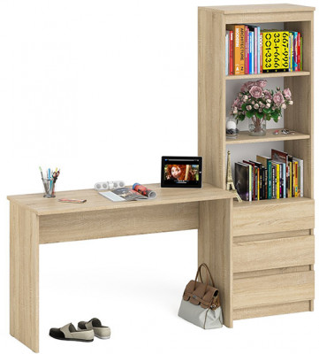 Мори письменный стол МСП1200.1 + Стеллаж МСТ600.3, дуб сонома