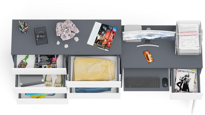 Мори Стол компьютерный МС-1 правый + Комод МК1200.8, цвет графит/белый, ШхГхВ 210,4х50х94 см., выдвижной ящик справа, НЕ универсальная сборка