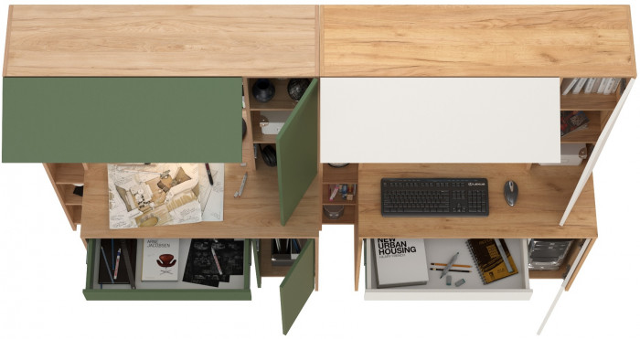 Два стола компьютерных Комфорт 12.71, цвет гикори рокфорд натуральный/дымчатый зелёный/дуб золотой/белый, ШхГхВ 233,4х60,2х165,4 см., НЕ ун. сб.