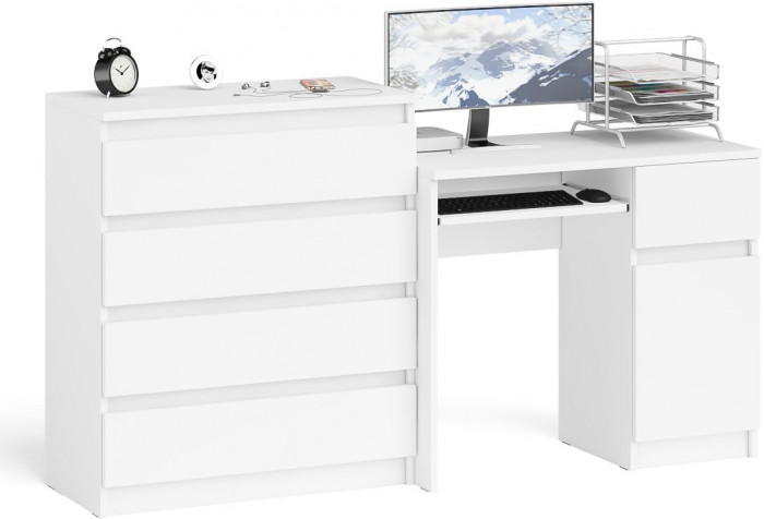 Мори компьютерный стол МС-1 правый + Комод МК800.4, белый