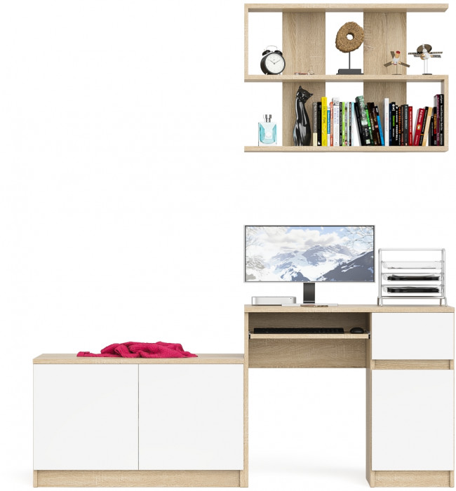 Мори Стол компьютерный МС-1 правый + Тумба МА900.1 + Полка 900, цвет дуб сонома/белый, ШхГхВ 180,4х50,4х209,6 см., НЕ универсальная сборка