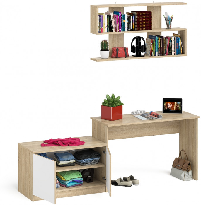 Мори письменный стол МСП1200.1 + Тумба МА900.1 + Полка 1200, дуб сонома/белый