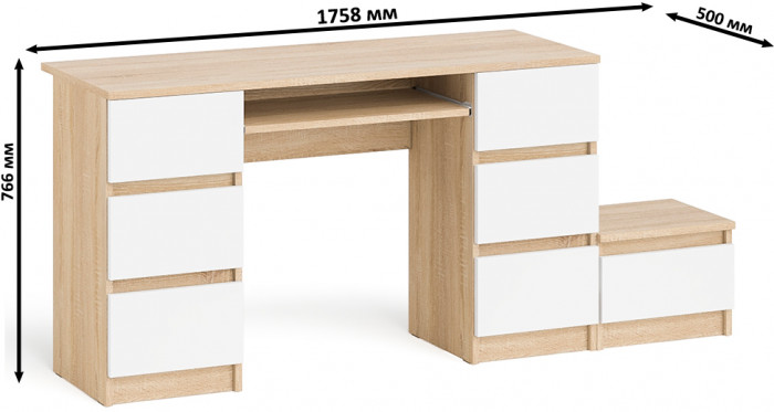 Мори Стол компьютерный МС-2 + Тумба ТМП400.1, цвет дуб сонома/белый, ШхГхВ 175,8х50х76,6 см., универсальная сборка