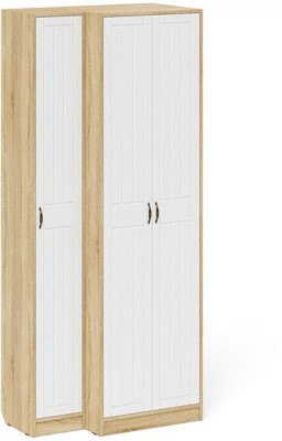 Прихожая П-6 Шкаф + Пенал, дуб сонома/фасады МДФ белое дерево фрезеровка прованс