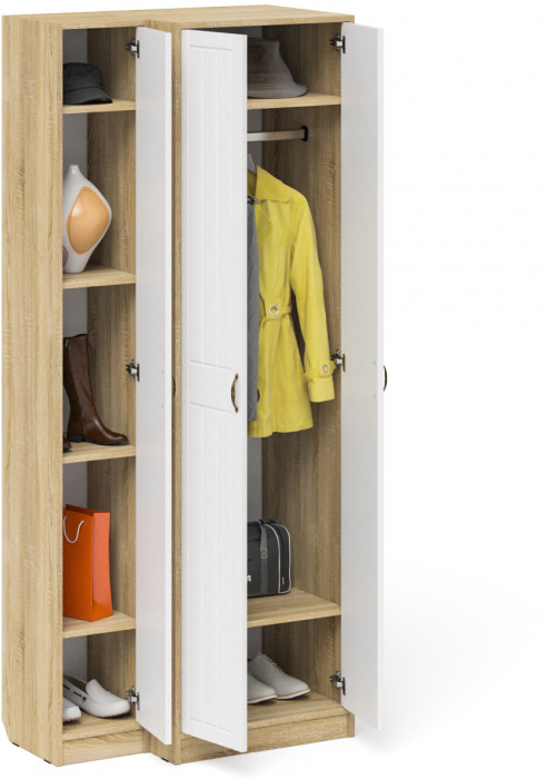 Прихожая П-6 Шкаф + Пенал, дуб сонома/фасады МДФ белое дерево фрезеровка прованс