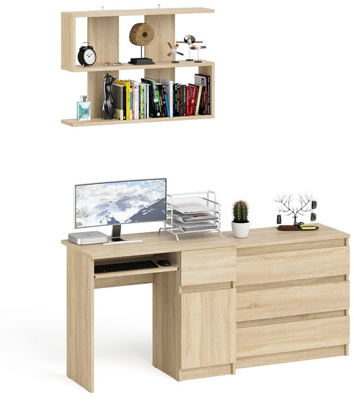 Мори компьютерный стол МС-1 правый + Комод МК800.1 + Полка 900, дуб сонома