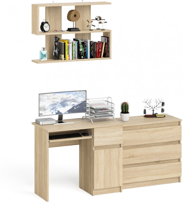 Мори компьютерный стол МС-1 правый + Комод МК800.1 + Полка 900, дуб сонома